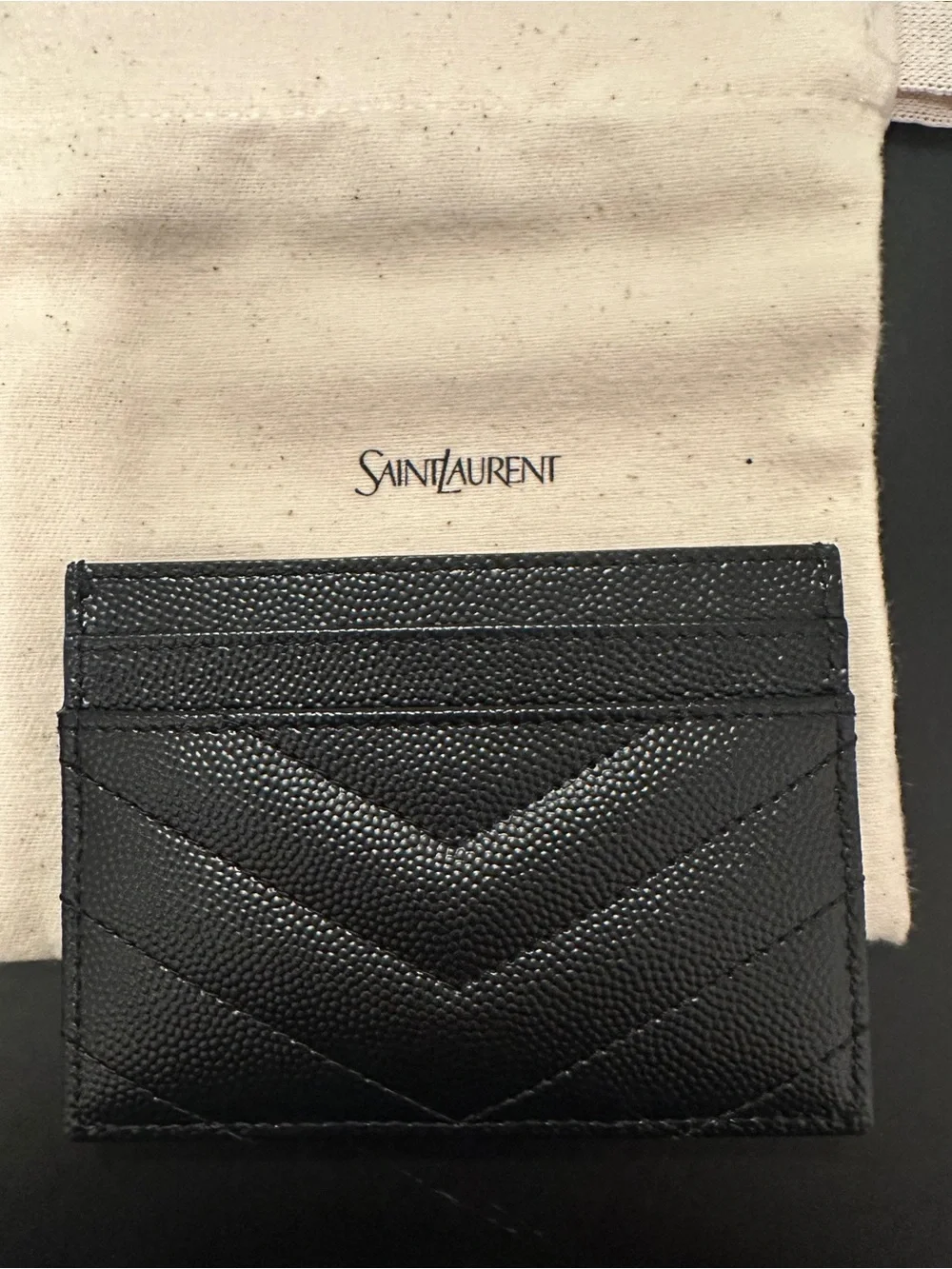 Saint Laurent Black Quilted Leather Card Case with Gold YSL Emblem